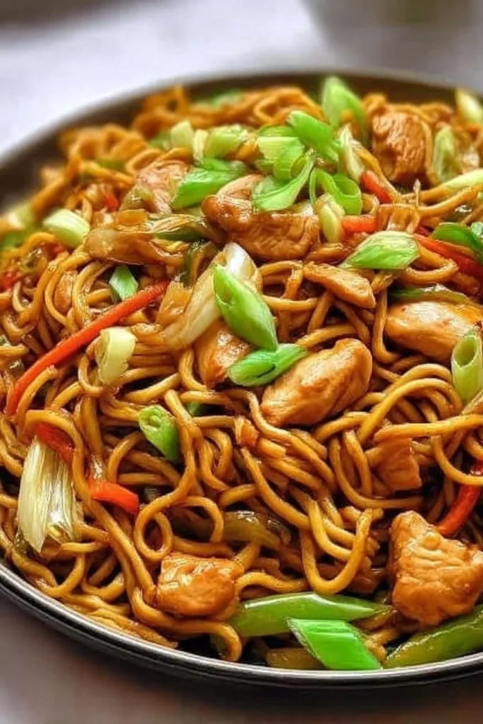Delicious Chicken Lo Mein with vegetables and noodles