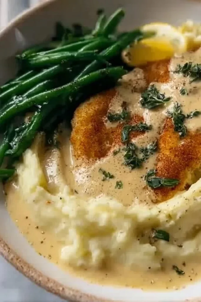 Delicious Chicken Schnitzel served with a creamy sauce on a plate