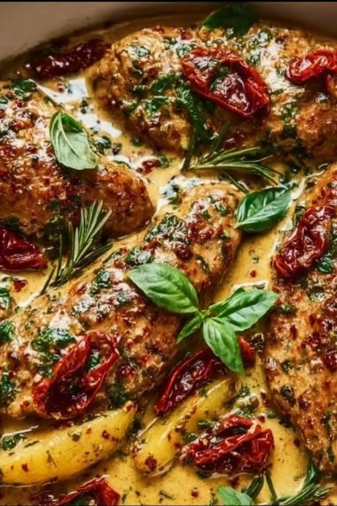 Delicious Crockpot Marry Me Chicken served on a plate with herbs and sauce
