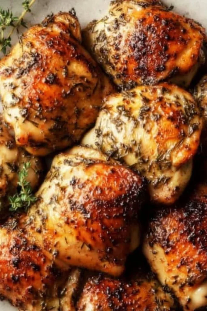 Deliciously baked boneless skinless chicken thighs ready to serve