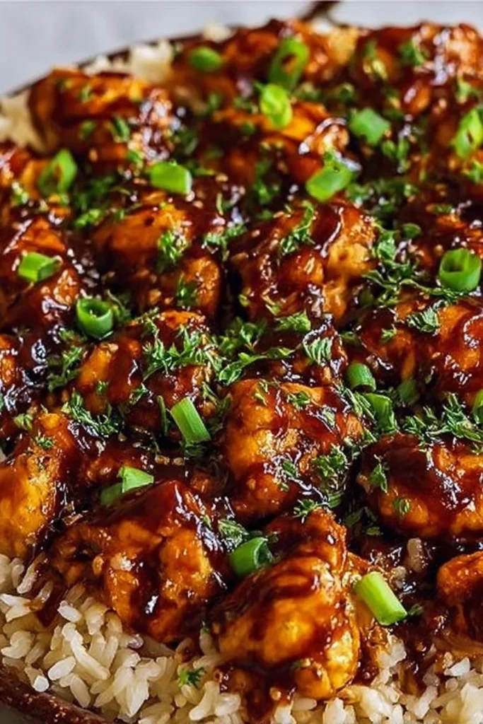 Honey BBQ Chicken Rice dish featuring tender chicken and BBQ sauce over rice