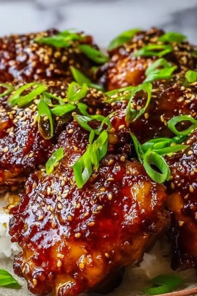 Slow Cooker Honey Garlic Chicken served with vegetables and rice