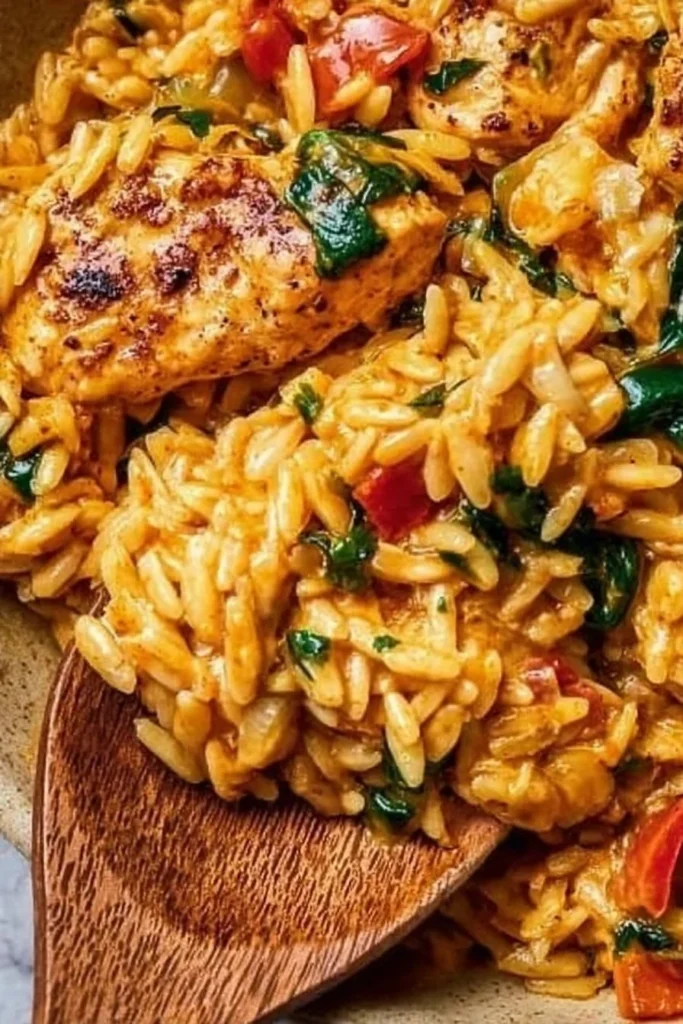 Cajun Chicken Orzo dish with vibrant colors and spices