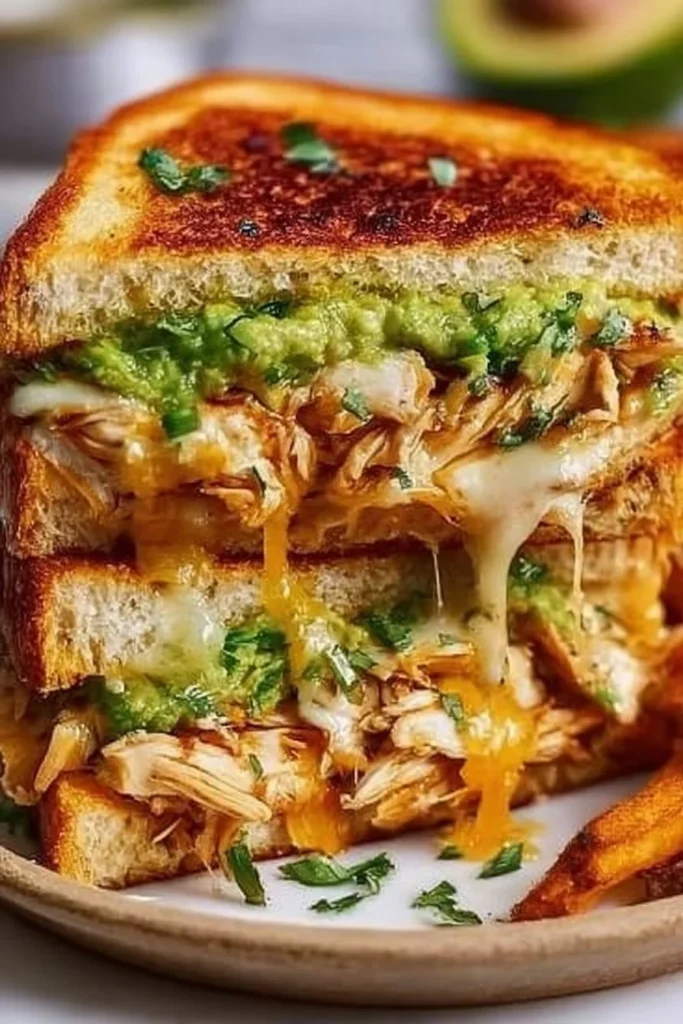 Delicious Chicken Avocado Melt Sandwich with chicken, avocado, and cheese.
