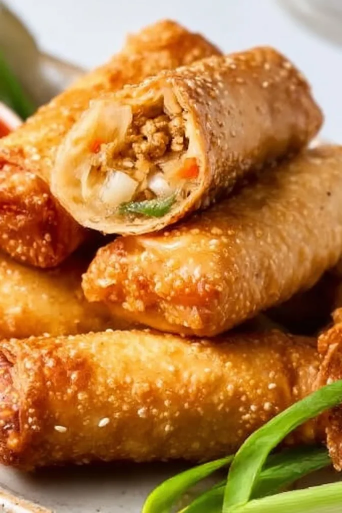 Homemade Chicken Egg Rolls served with dipping sauce