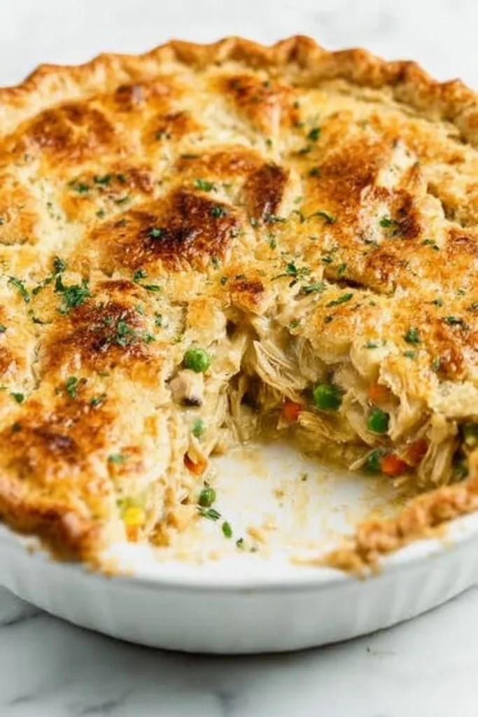 Delicious homemade chicken pot pie fresh out of the oven