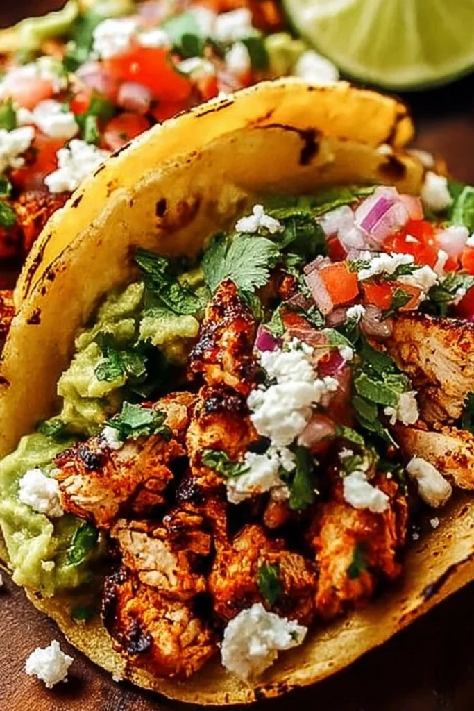 Delicious Chicken Street Tacos topped with fresh ingredients