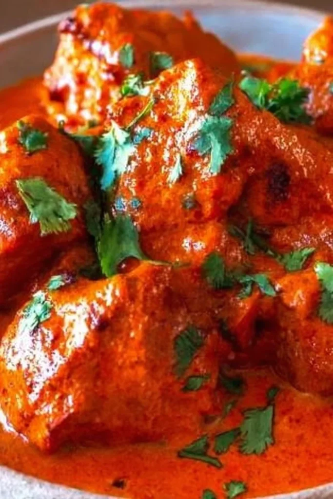 Delicious Chicken Tikka Masala served with rice and naan bread