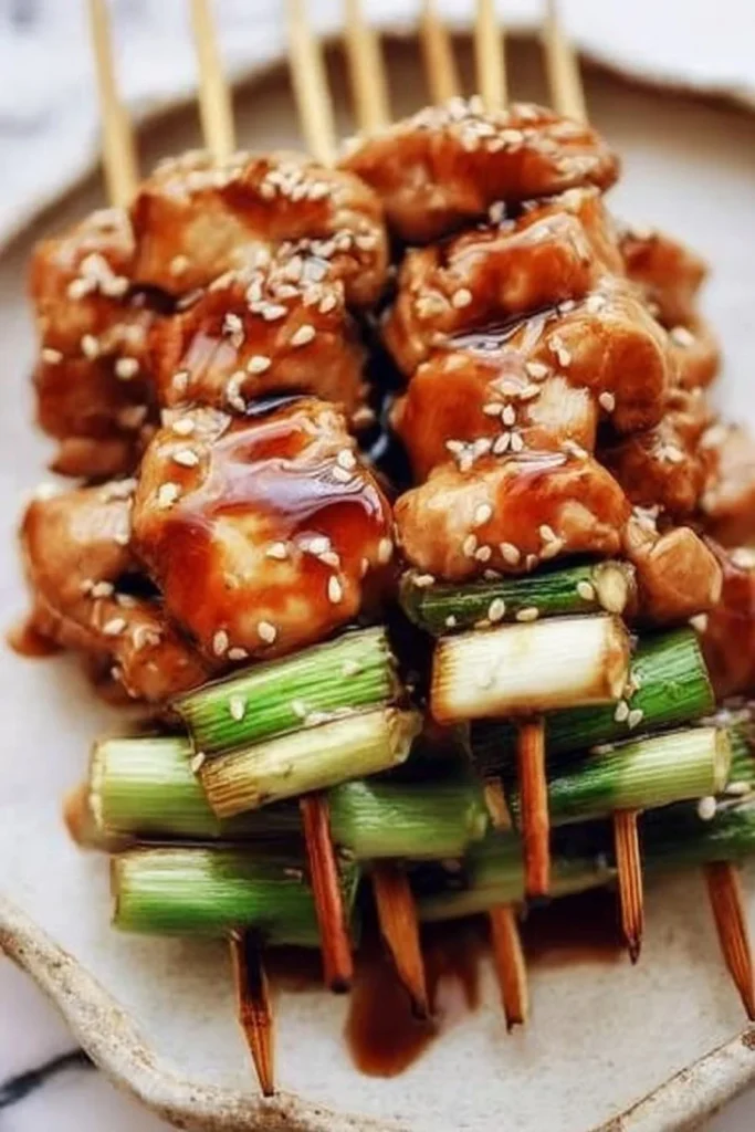 Deliciously grilled Chicken Yakitori skewers with savory sauce