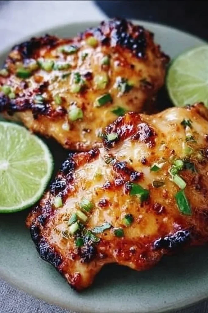 Delicious Chipotle Lime Chicken served with fresh vegetables and lime wedges
