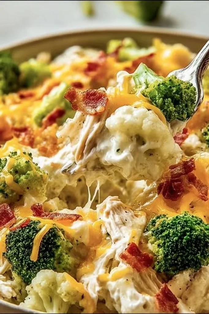 Creamy Low Carb Chicken Casserole dish served with fresh herbs