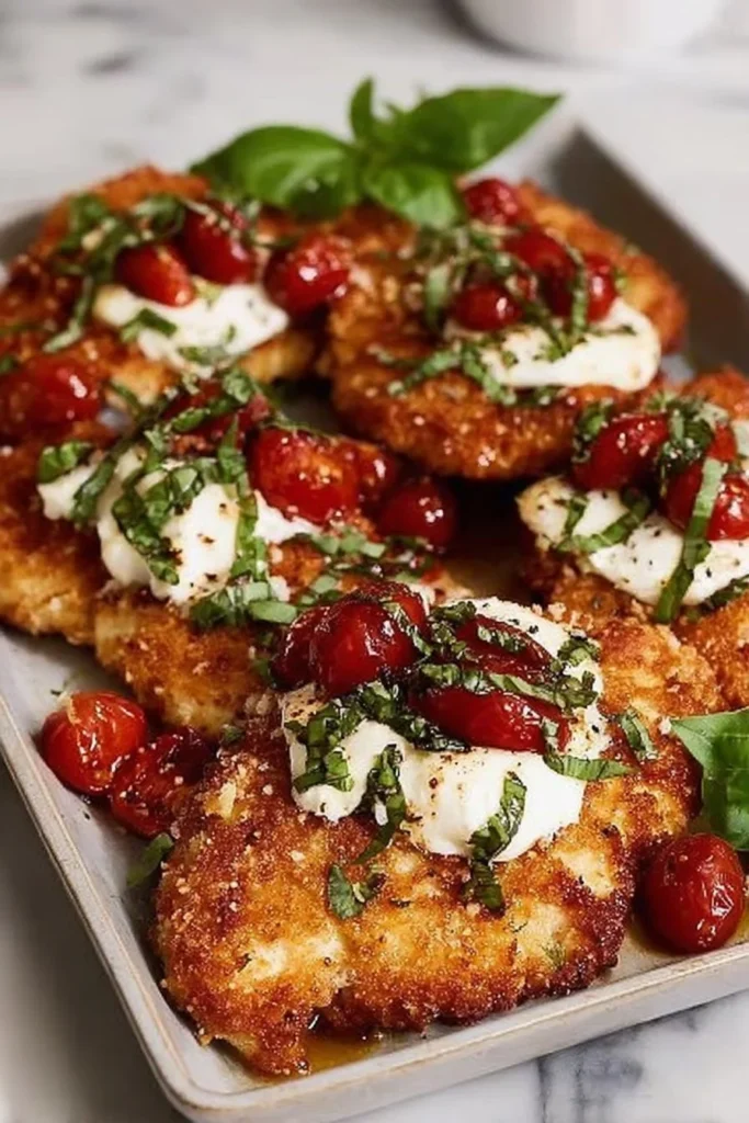 Crispy Parmesan-Basil Chicken Cutlets served on a plate with herbs