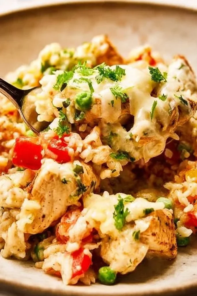 Delicious plate of easy chicken and rice ready to serve