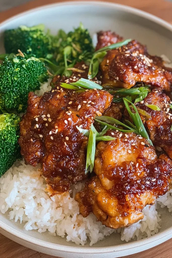 Delicious soy garlic chicken thighs served on a plate with garnish.