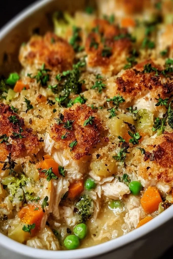 Ina Garten's delicious chicken casserole recipe served in a warm dish
