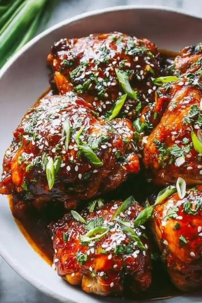 Instant Pot Honey Garlic Chicken Thighs served with vegetables