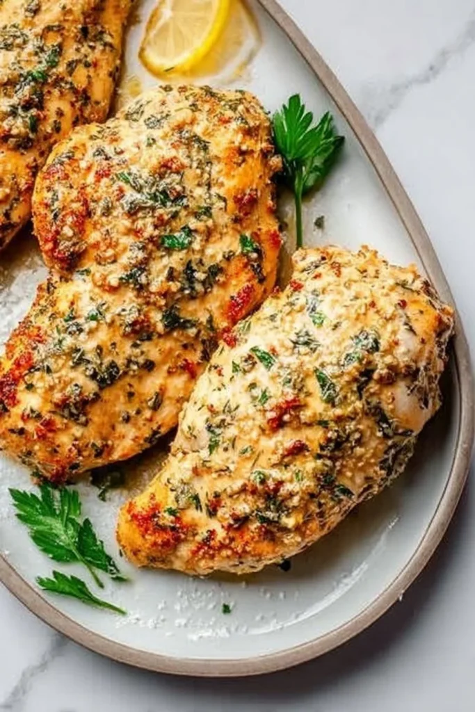 Plate of Italian Dressing Chicken served with vegetables