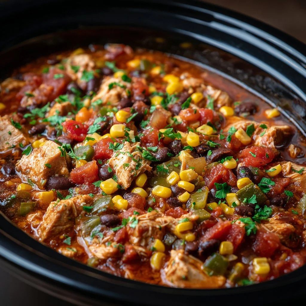 Delicious Crock Pot Fiesta Chicken served in a cozy bowl