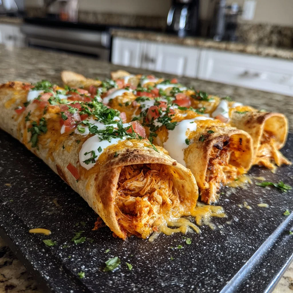 Delicious crispy chicken taquitos served on a platter