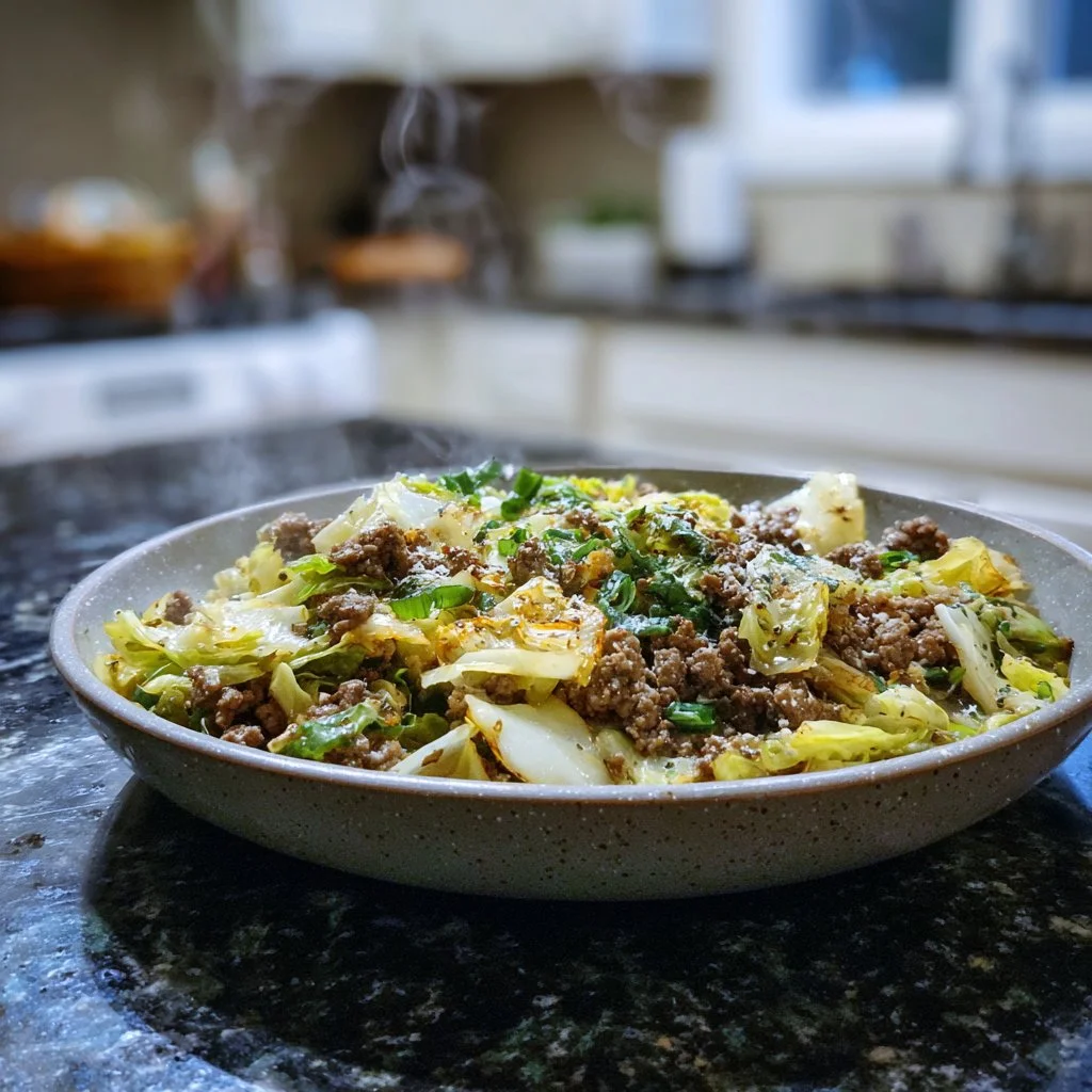 Delicious low-carb ground beef and cabbage skillet dish