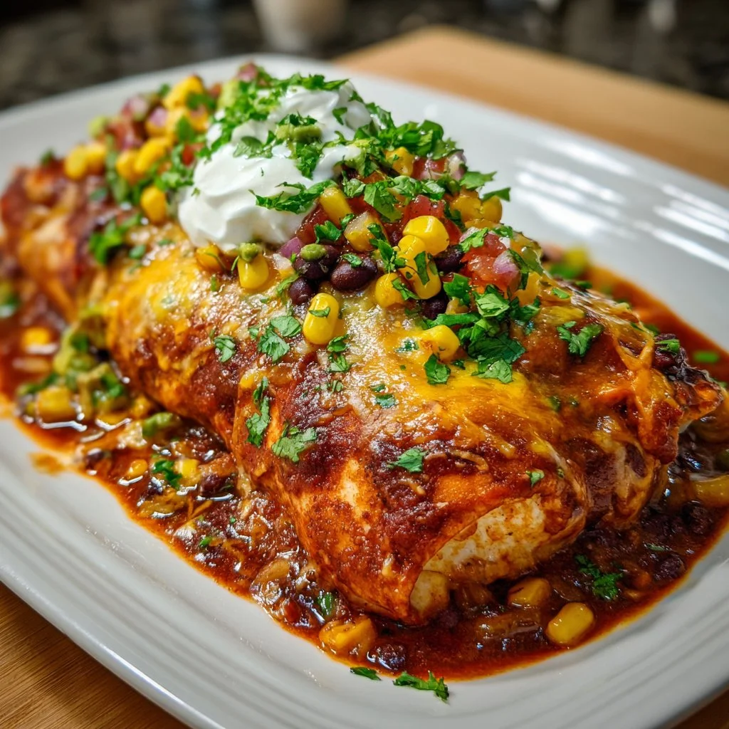 Crock Pot Chicken Enchiladas topped with cheese and salsa in a bowl