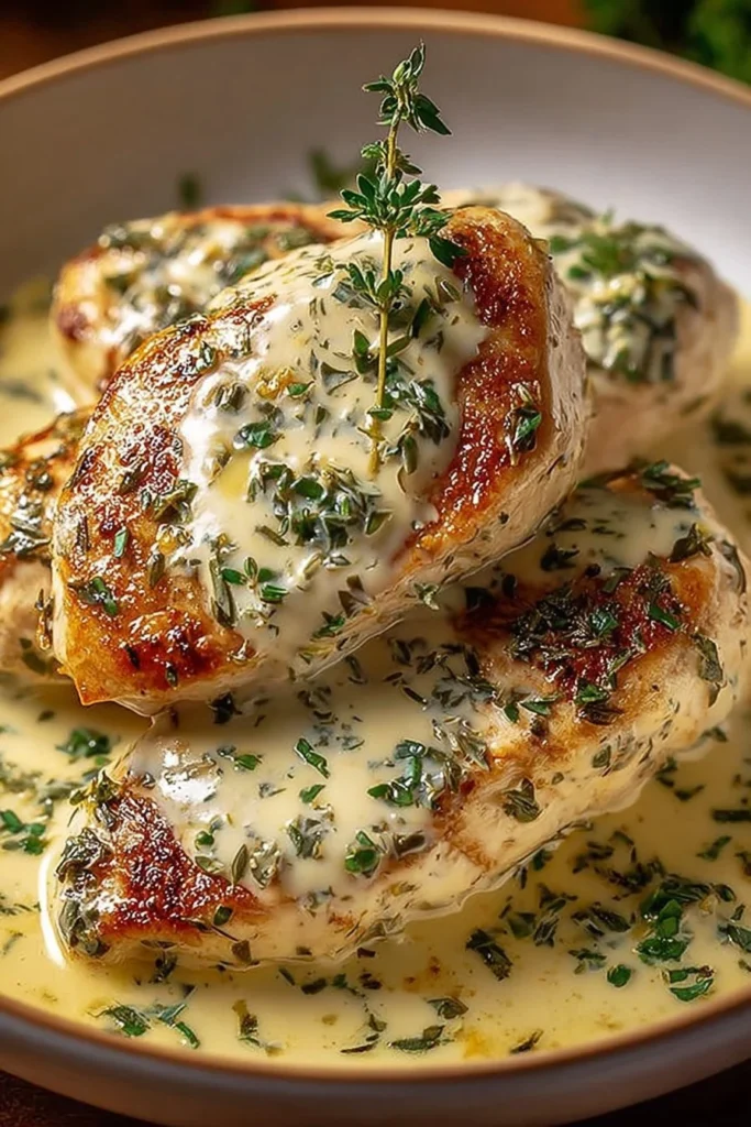 Delicious Chicken Boursin served in a creamy garlic herb sauce
