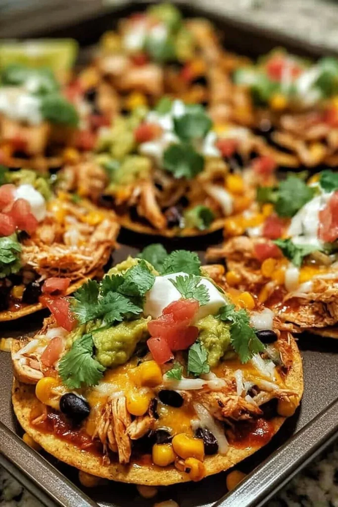 Delicious Chicken Tostadas with fresh toppings served on a plate