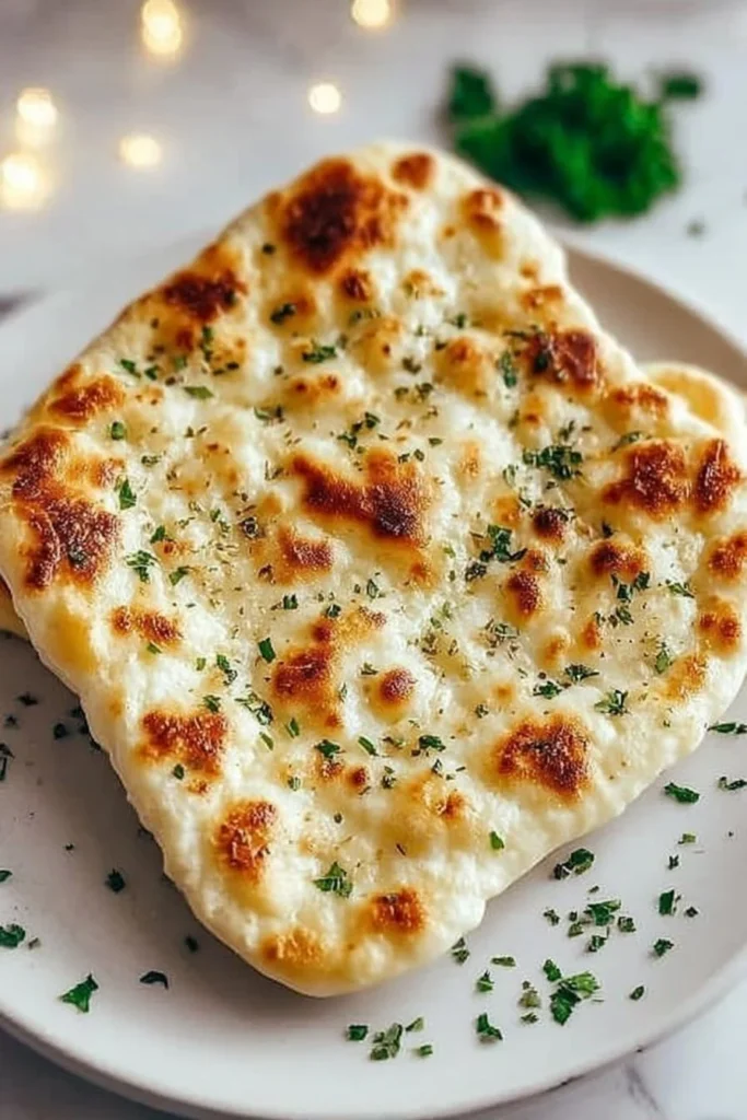 Homemade cottage cheese flatbread served with fresh herbs and toppings