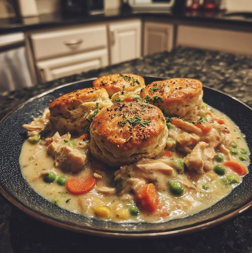 Cozy crock pot chicken pot pie filled with chicken and vegetables