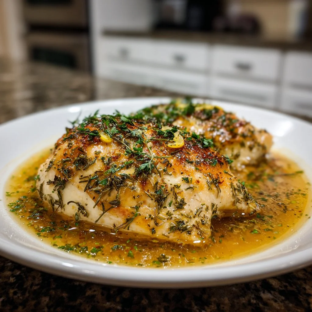 Cozy lemon herb chicken cooked in a slow cooker with fresh herbs and seasoning