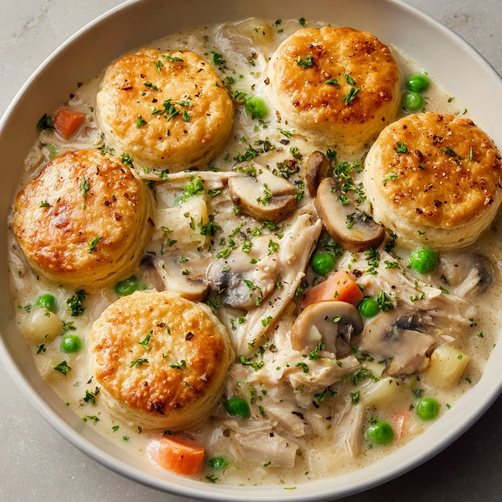 Delicious slow cooker chicken pot pie with vegetables in a flaky crust.