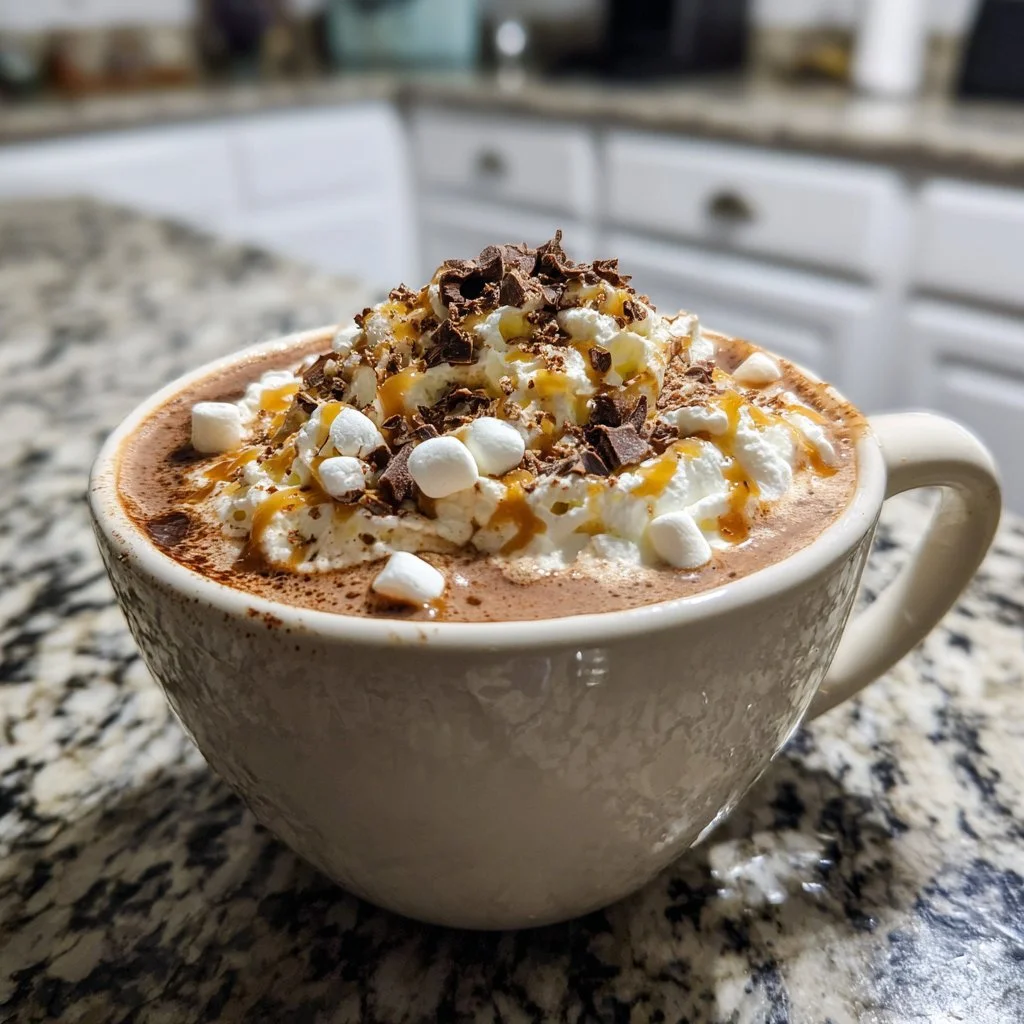 Creamy crockpot hot chocolate in a cozy setting