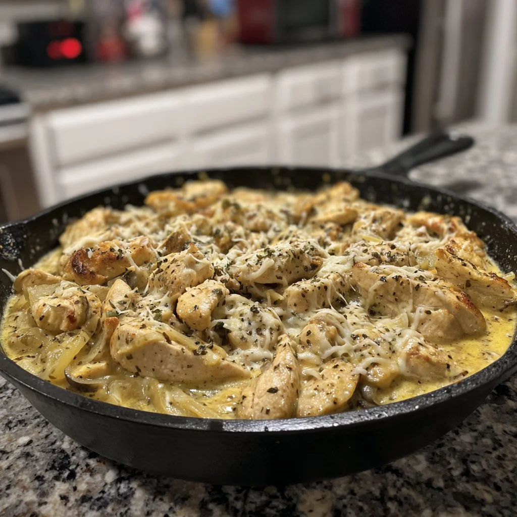 Quick and easy creamy pepperoncini chicken skillet recipe