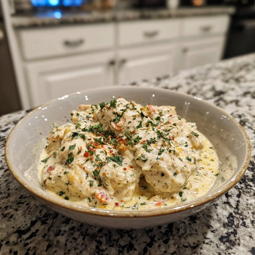 Delicious Crock Pot Creamy Ranch Chicken served with vegetables