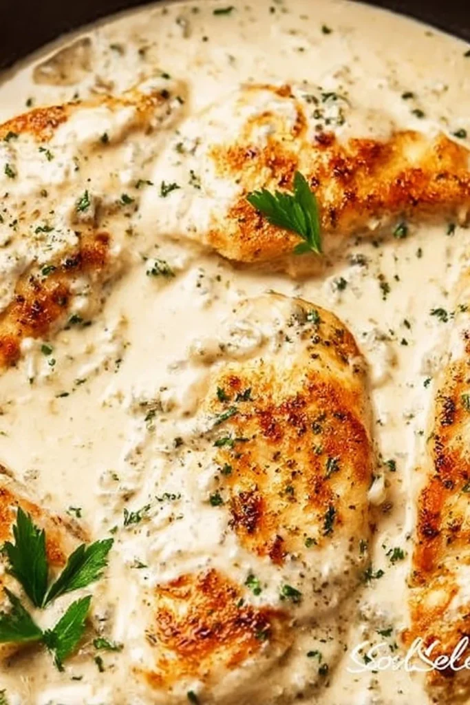Easy Cream Cheese Chicken dish served on a plate with herbs and spices