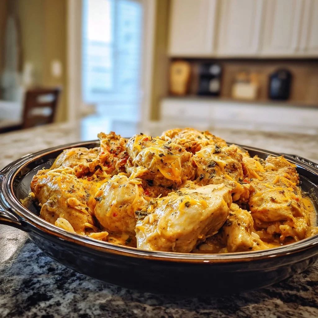 Deliciously prepared slow cooker Angel Chicken served with sides