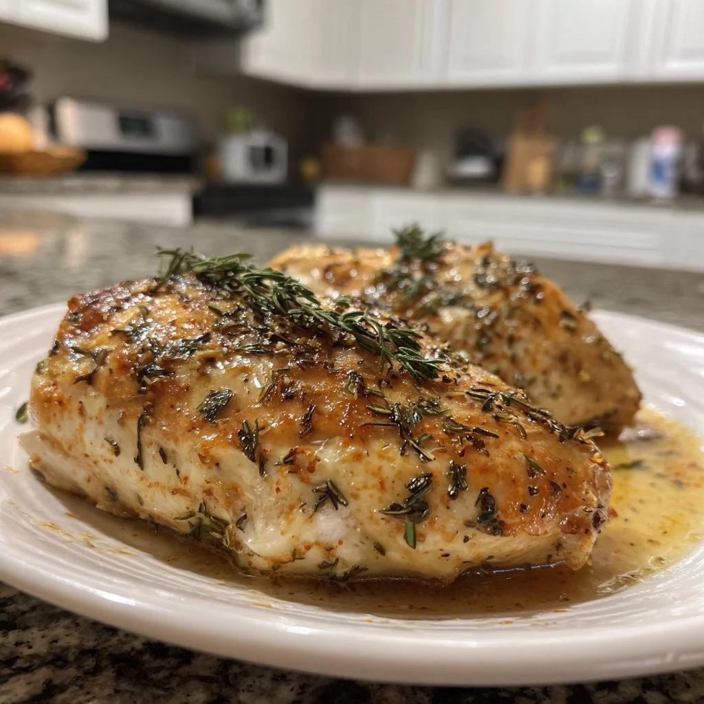 Juicy slow cooker chicken breast served with vegetables on a plate