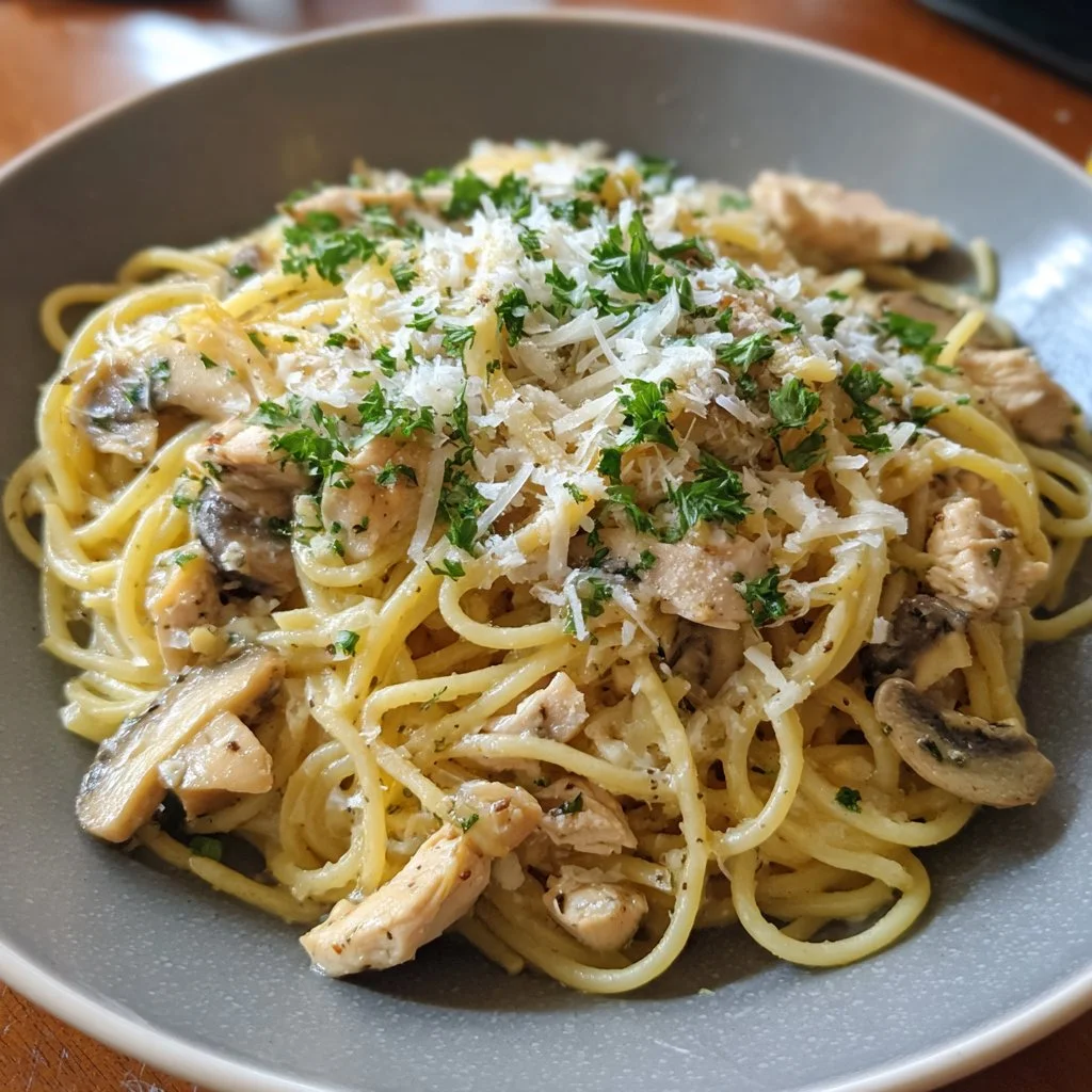 Monterey Chicken Spaghetti dish served with vegetables