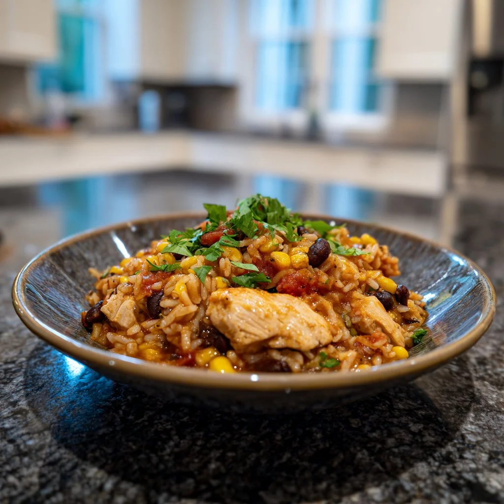 Delicious Southwest Crock Pot Chicken and Rice cooked to perfection in a slow cooker.