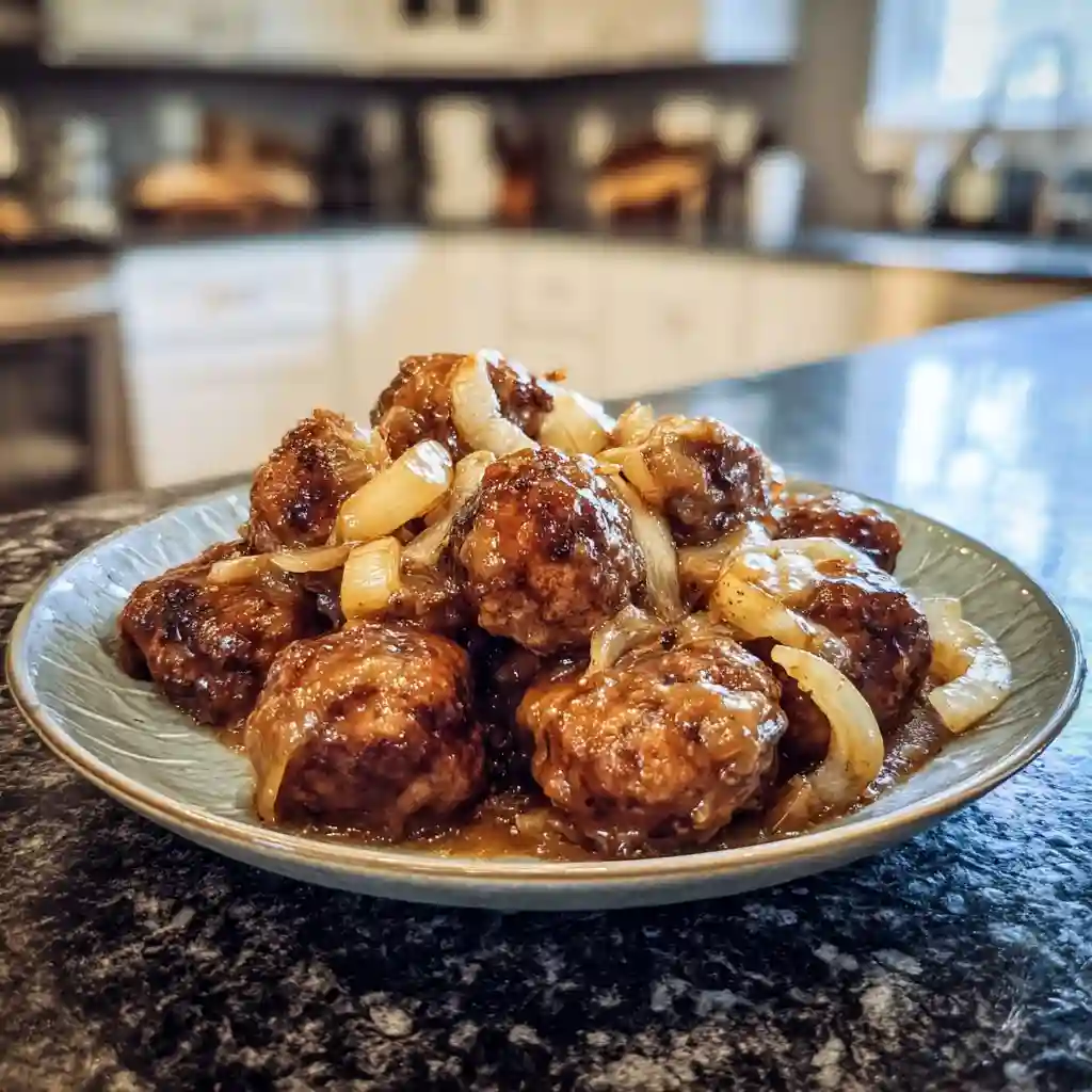 Cozy Crock Pot French Onion Meatballs