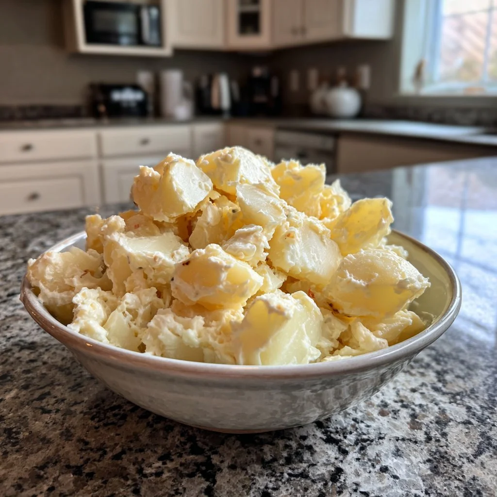 Deliciously creamy Amish Wedding Potatoes served in a dish.