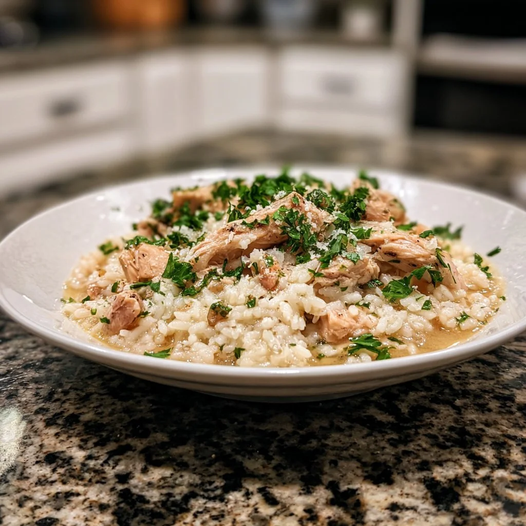 Delicious crockpot chicken and rice served in a cozy bowl on a kitchen table