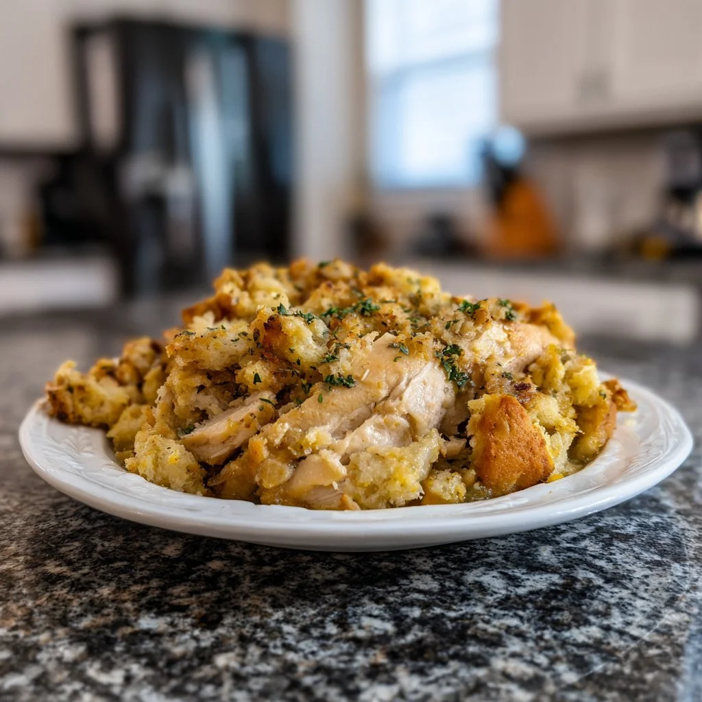 Delicious slow cooker chicken with stuffing cooked to perfection