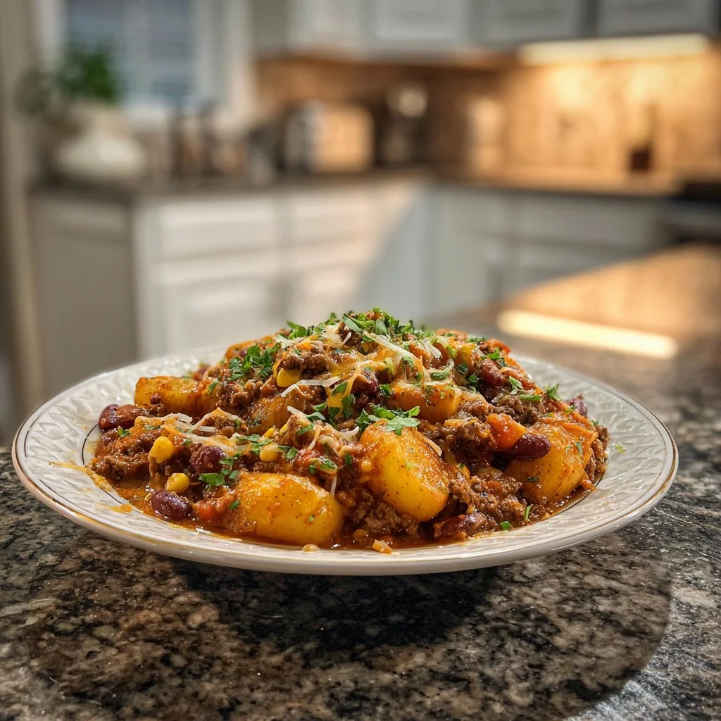 Delicious slow cooker cowboy casserole with beans, corn, and cheese