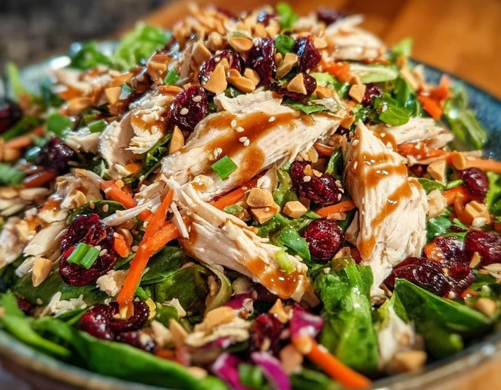 Asian Chicken Cranberry Salad with vibrant greens and cranberries