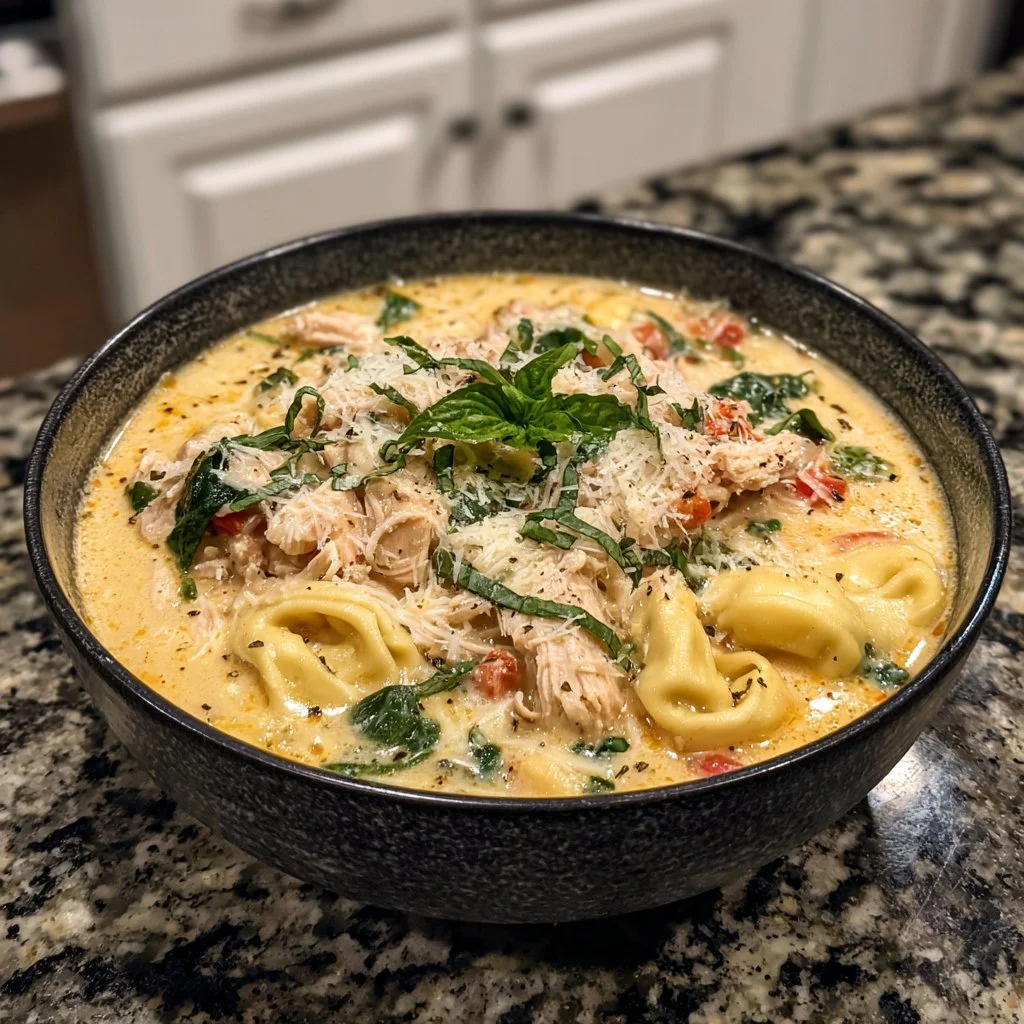Delicious bowl of creamy chicken parmesan soup made in a Crock Pot.