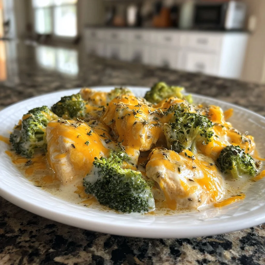 Creamy broccoli cheddar chicken in a crockpot for a comforting meal