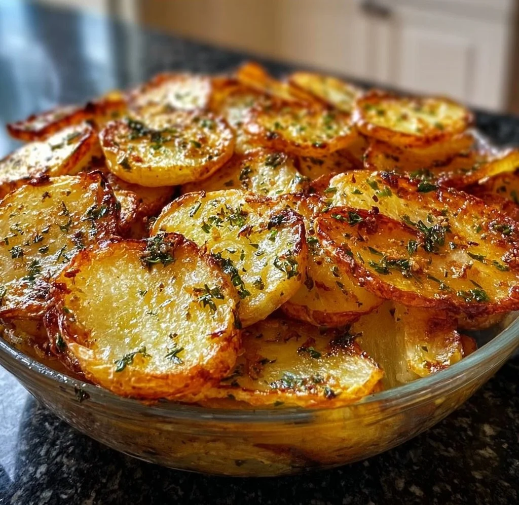 Delicious crispy sliced potatoes baked to perfection in the oven