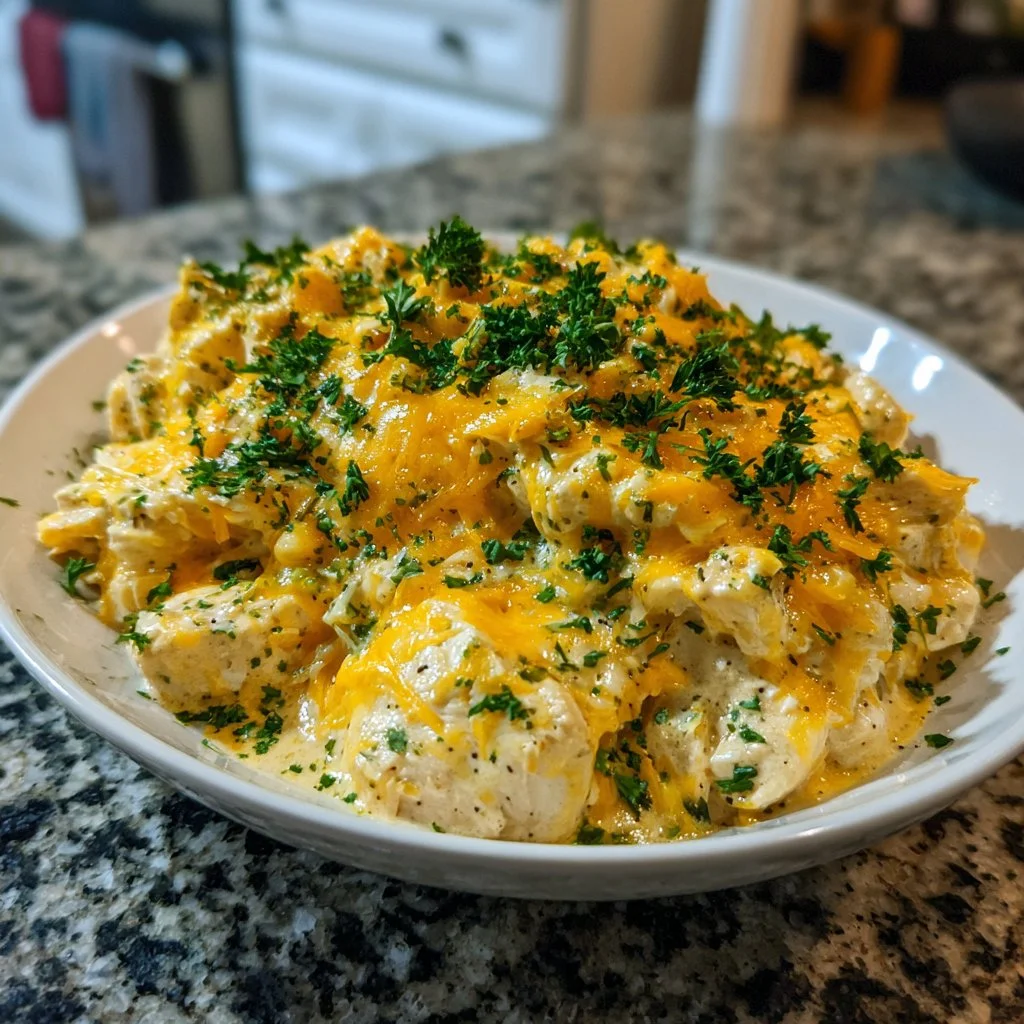 Delicious Crockpot Cheesy Chicken Delight served in a bowl
