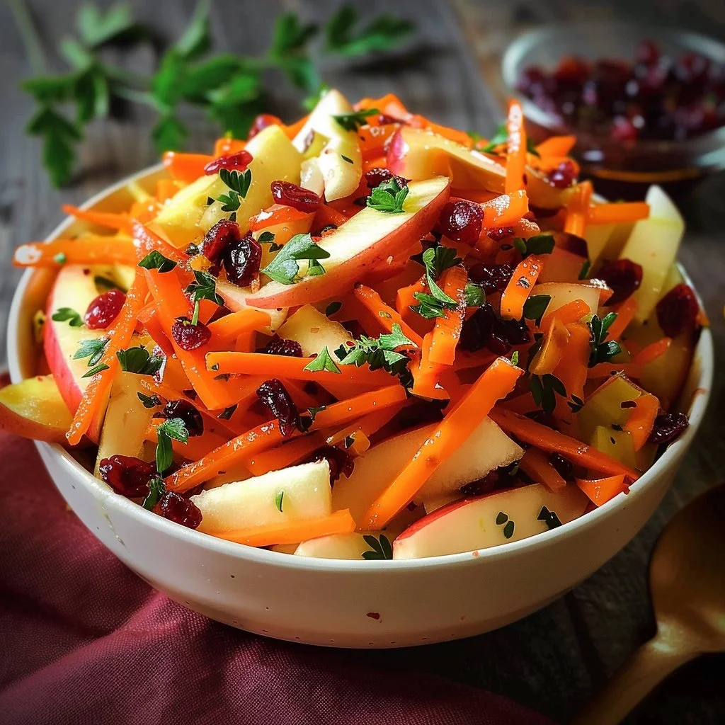 Delicious apple cranberry carrot salad served in a bowl with fresh ingredients